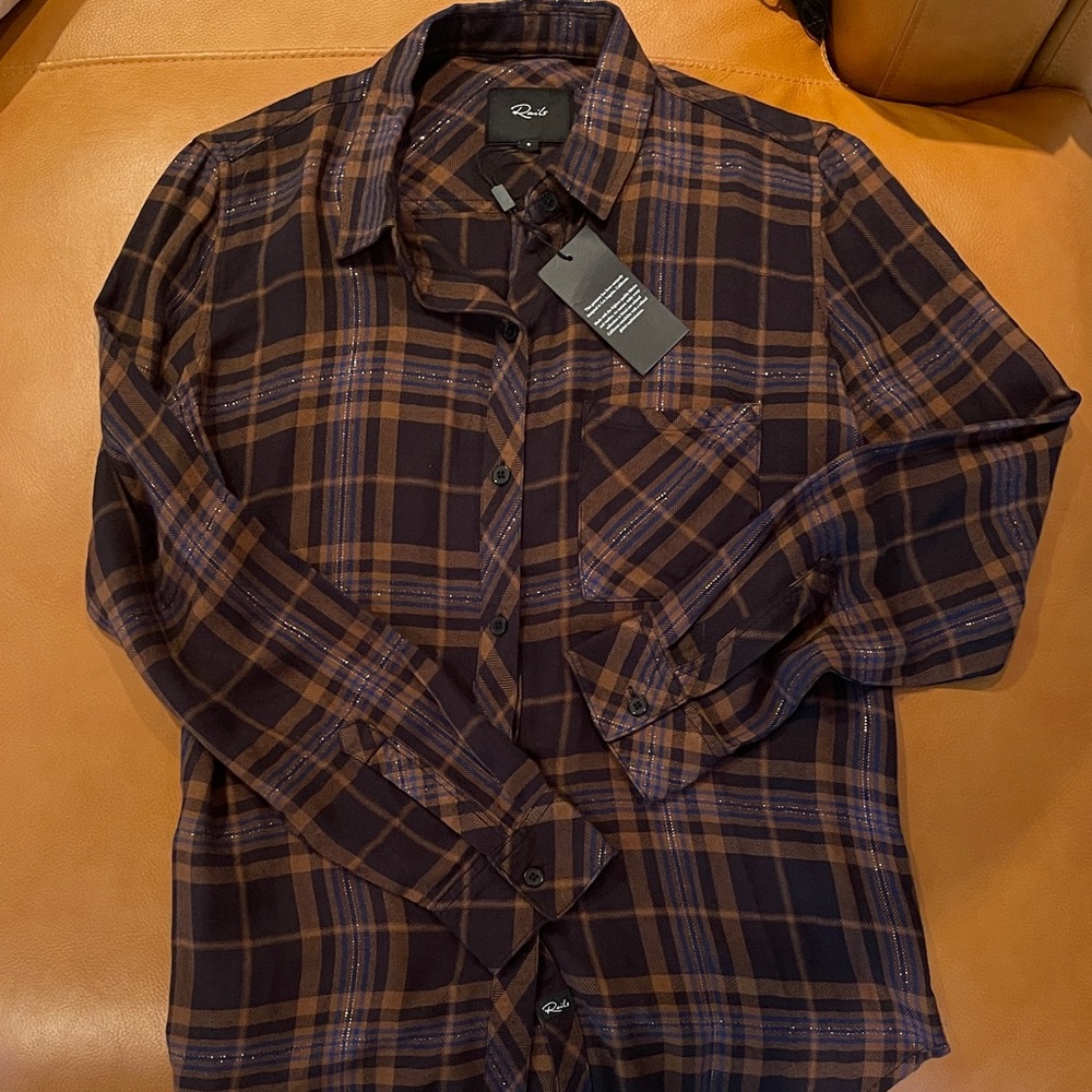 Rails Brown and Black Plaid Button Down Shirt